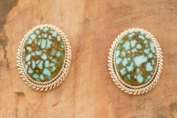 Artie Yellowhorse Genuine Kingman Web Turquoise Sterling Silver Post Earrings